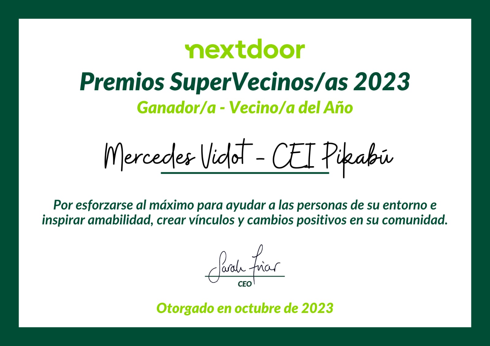 Premio Supervecinos Nextdoor